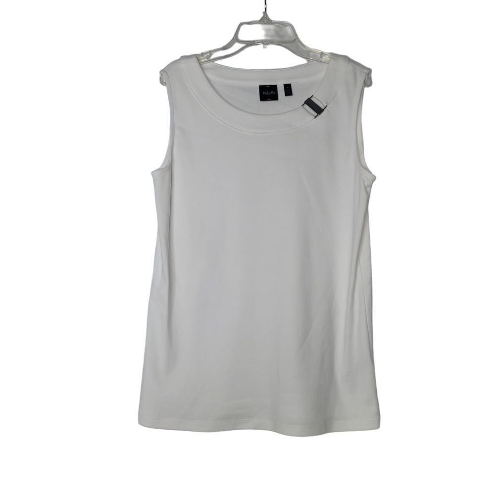 Rafaella Women's M White Tank with‎ Metal Silver Accent Career Office Minimalist